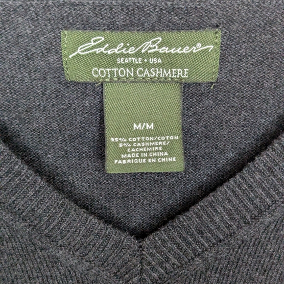 Eddie Bauer Charcoal Gray Cotton Cashmere V-Neck Sweater Medium - Picture 5 of 10
